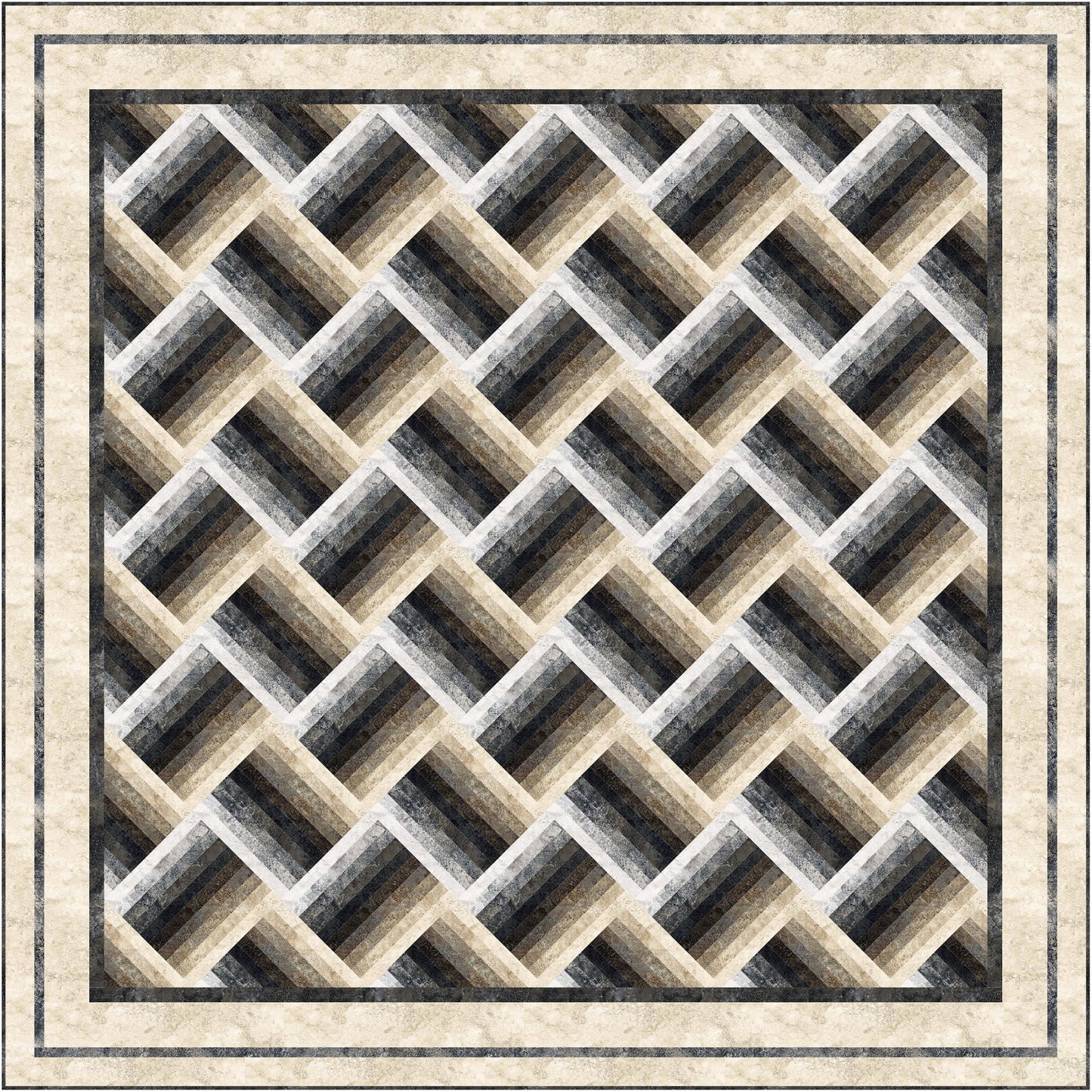 Elegant browns and tans geometric pattern quilt looks a lot like a basket weave at an angle.