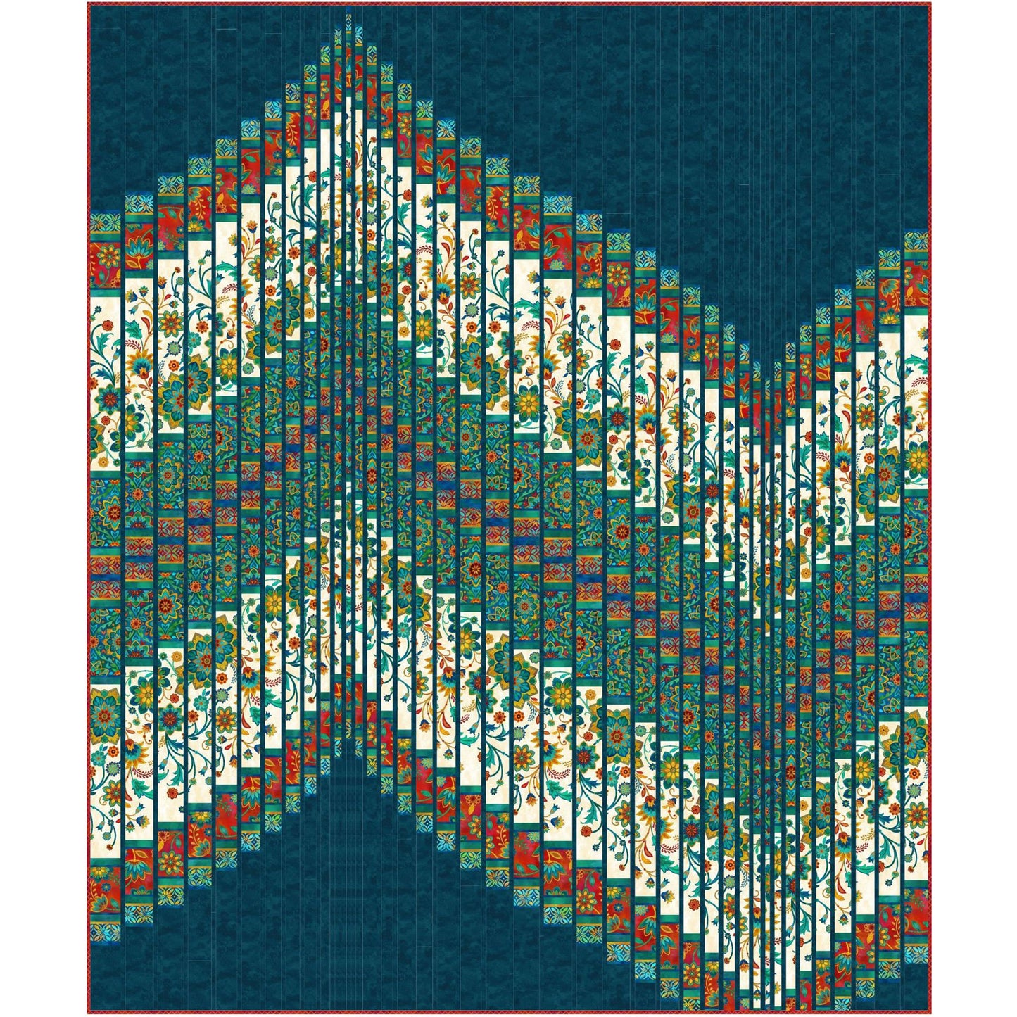 Wavy bargello quilt with a solid background and fun floral fabric.