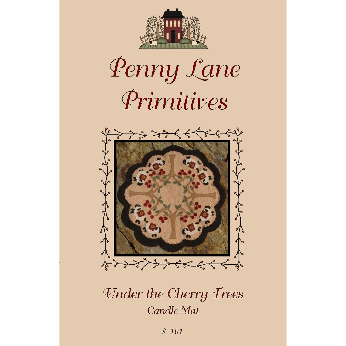 Under the Cherry Trees Penny Rug Candle Mat PLP-101e - Downloadable Pattern