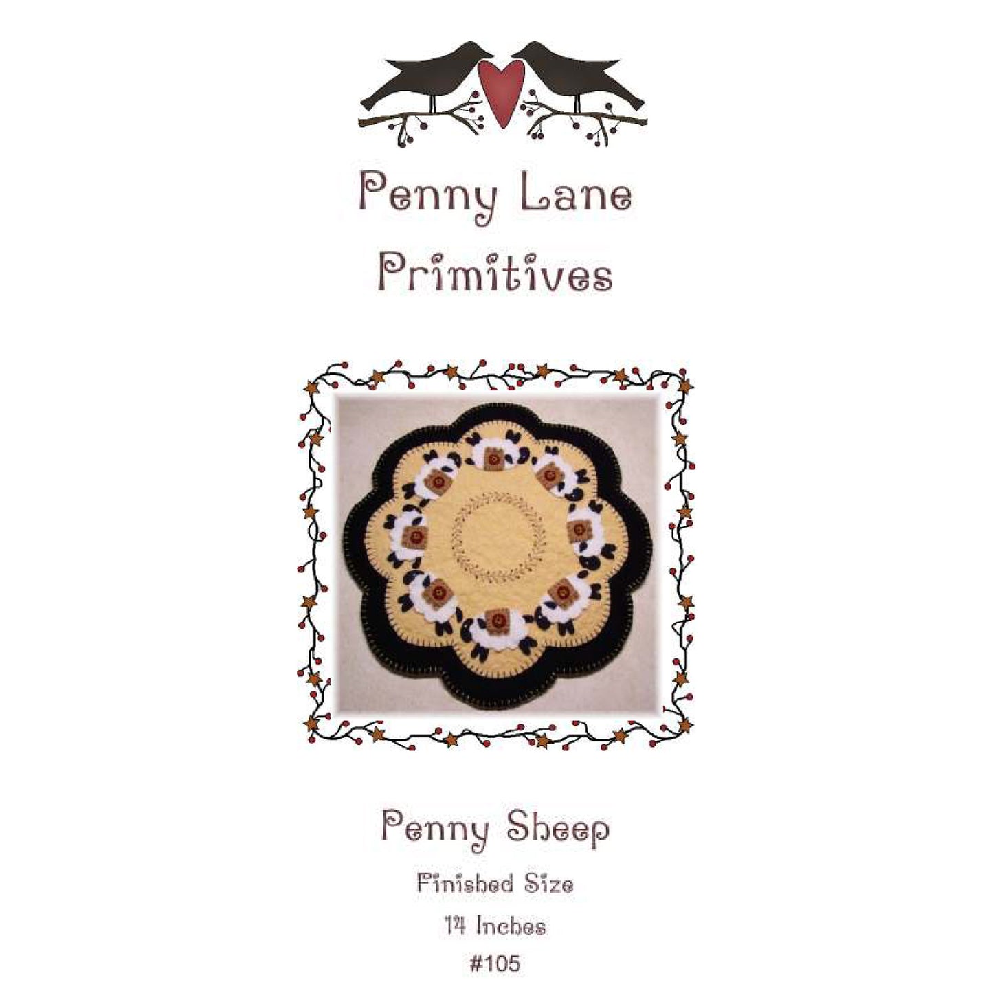Primitive Penny Sheep Candle Mat Penny Rug PLP-105e - Downloadable Pattern