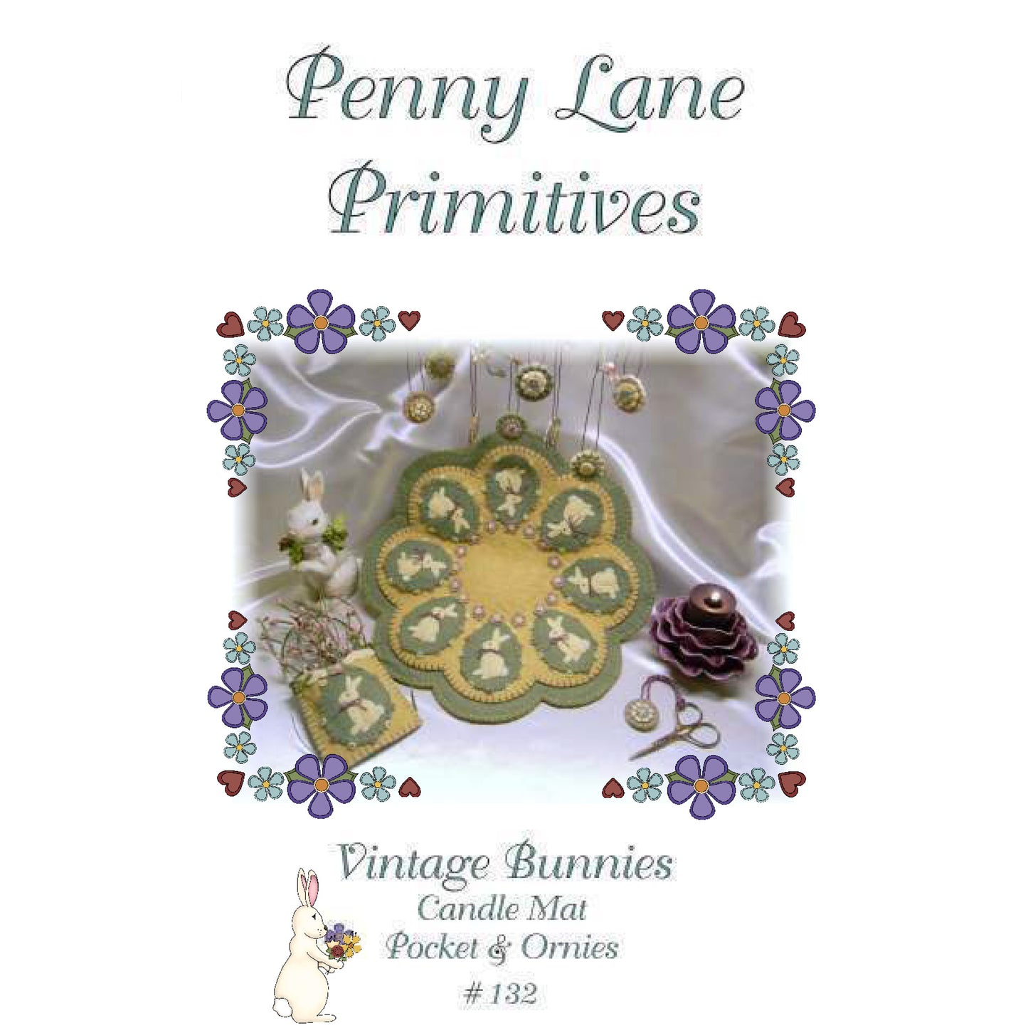 Vintage Bunnies Easter/Spring Penny Rug Candle Mat Set Pattern PLP-132 - Paper Pattern