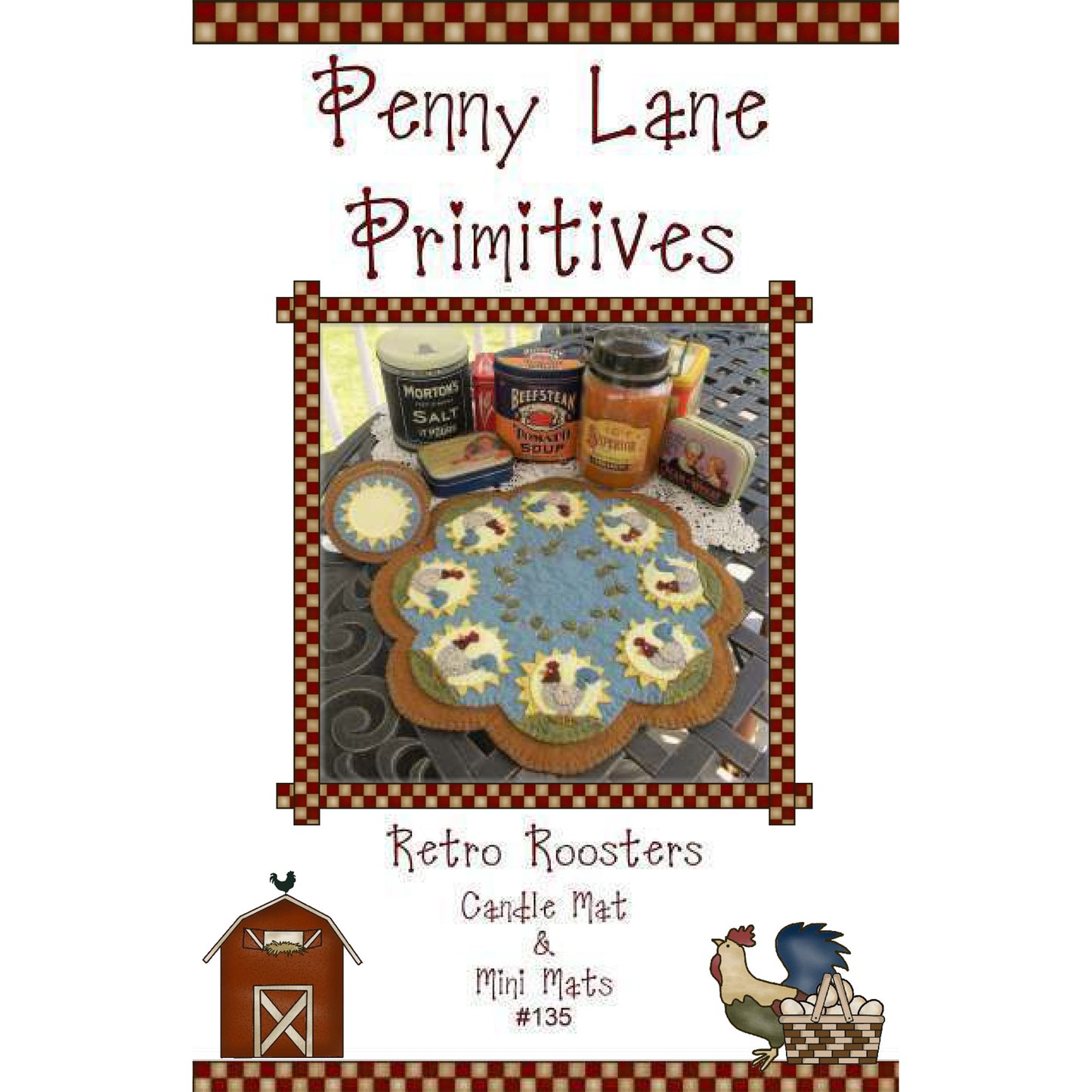 Retro Roosters Penny Rug Candle Mat Set Pattern PLP-135 - Paper Pattern