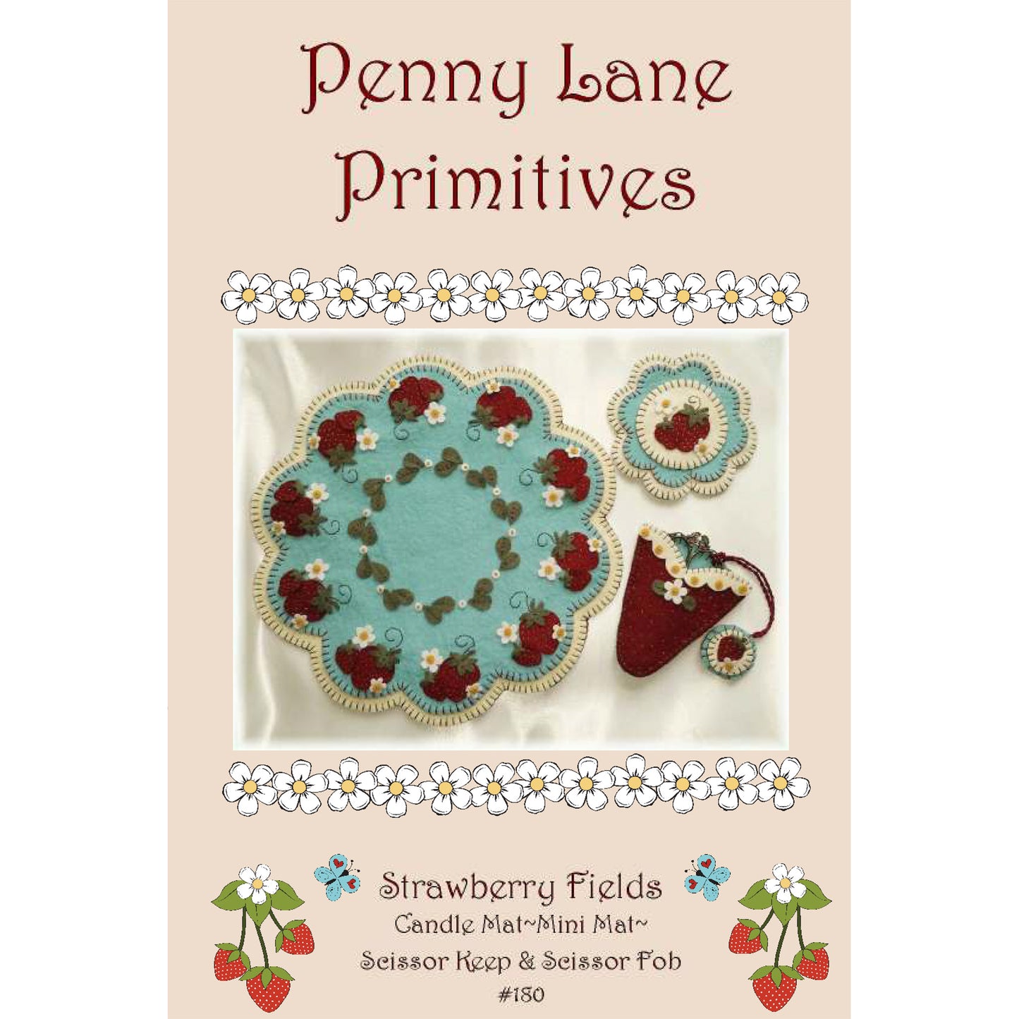 Strawberry Fields Candle Mat/Mini Mat/Scissor Keep and Fob PLP-180e - Downloadable Pattern