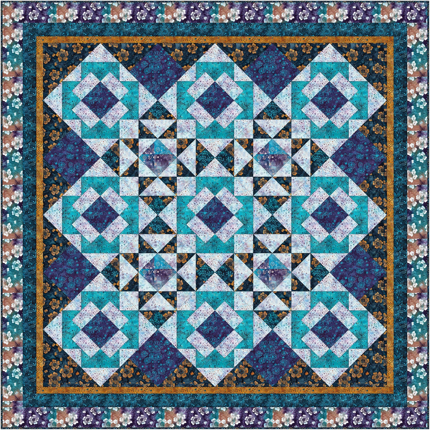 Two basic blocks make this quilt shine – and the pieced setting triangles give it a special sparkle!