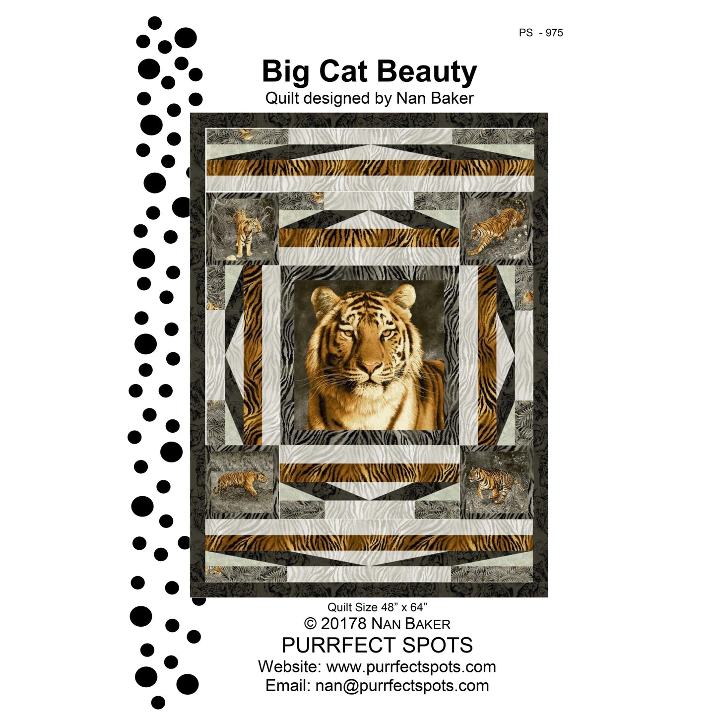 Image of the front cover for the Big Cat Beauty quilt pattern by Nan Baker.