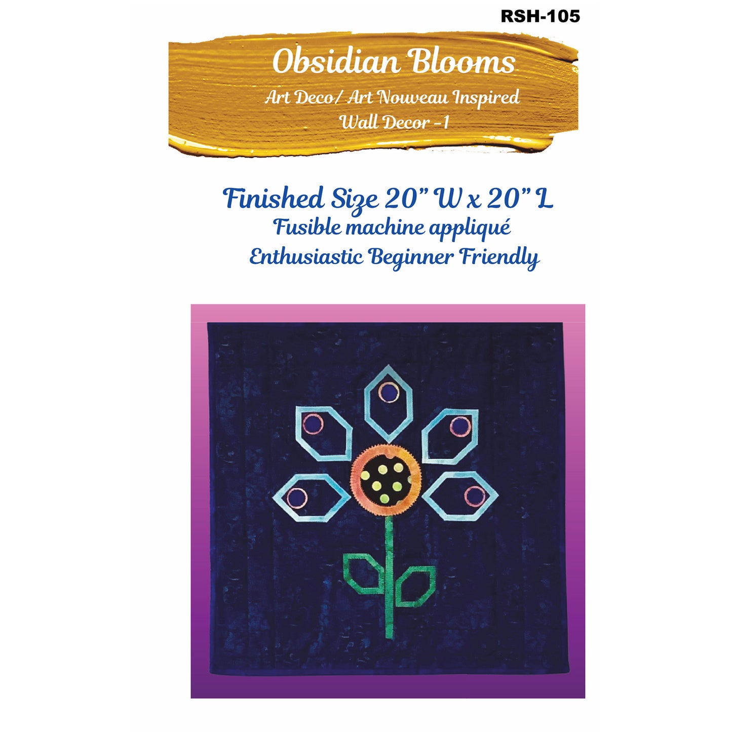 Cover image of pattern for Obsidian Blooms Quilt block.