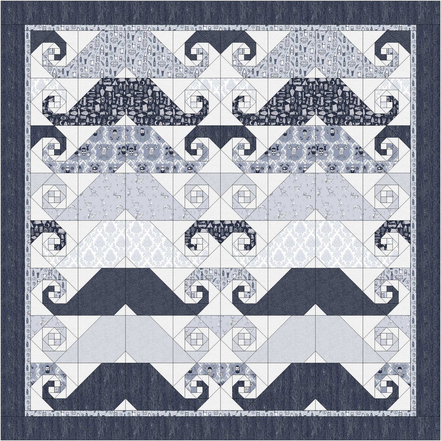 Quilt with geometric pattern on a dark blue background