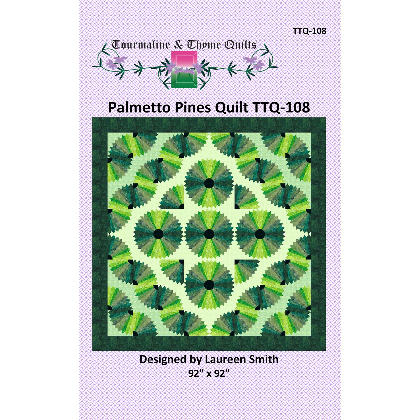 Image of the cover for the Palmetto Pines quilt pattern by Tourmaline & Thyme.