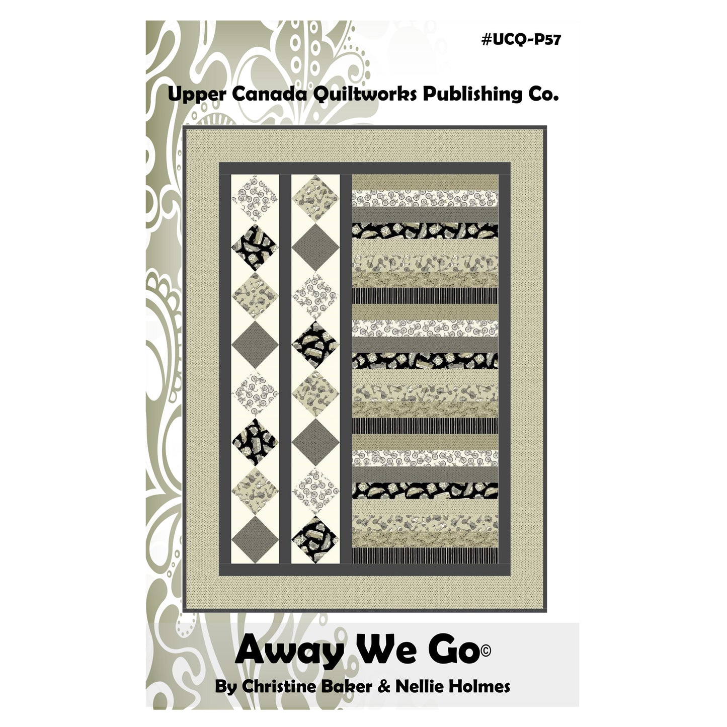 Quilt pattern book cover titled 'Away We Go' by Upper Canada Quiltworks Publishing Co.
