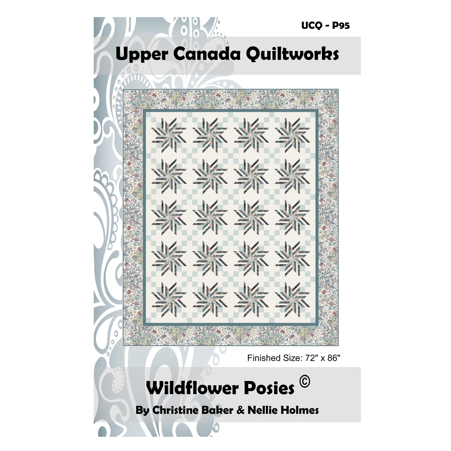 Upper Canada Quiltworks pattern cover for 'Wildflower Posies' with quilt design and dimensions.