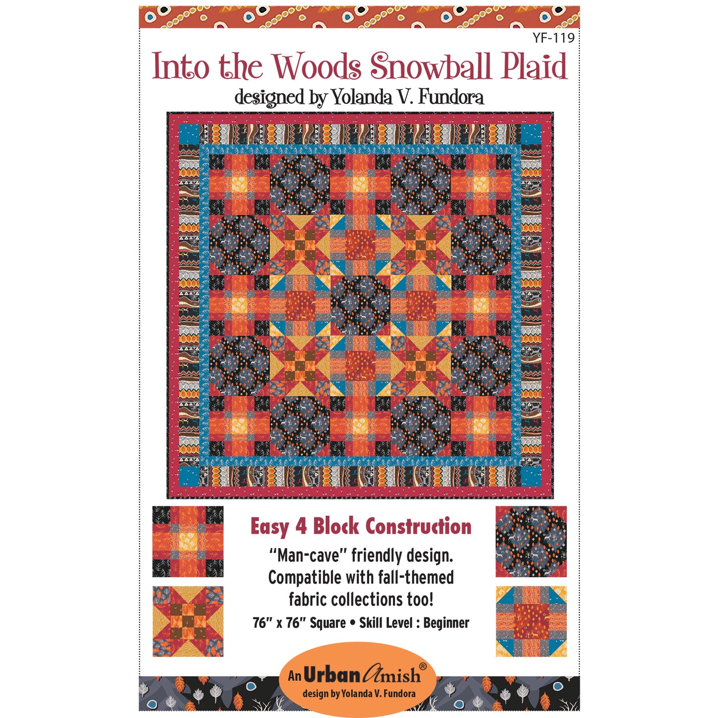 Image of the Into the Woods Snowball Plaid quilt pattern cover.