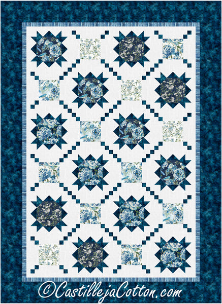 Blue Floral Print Star good Quilt