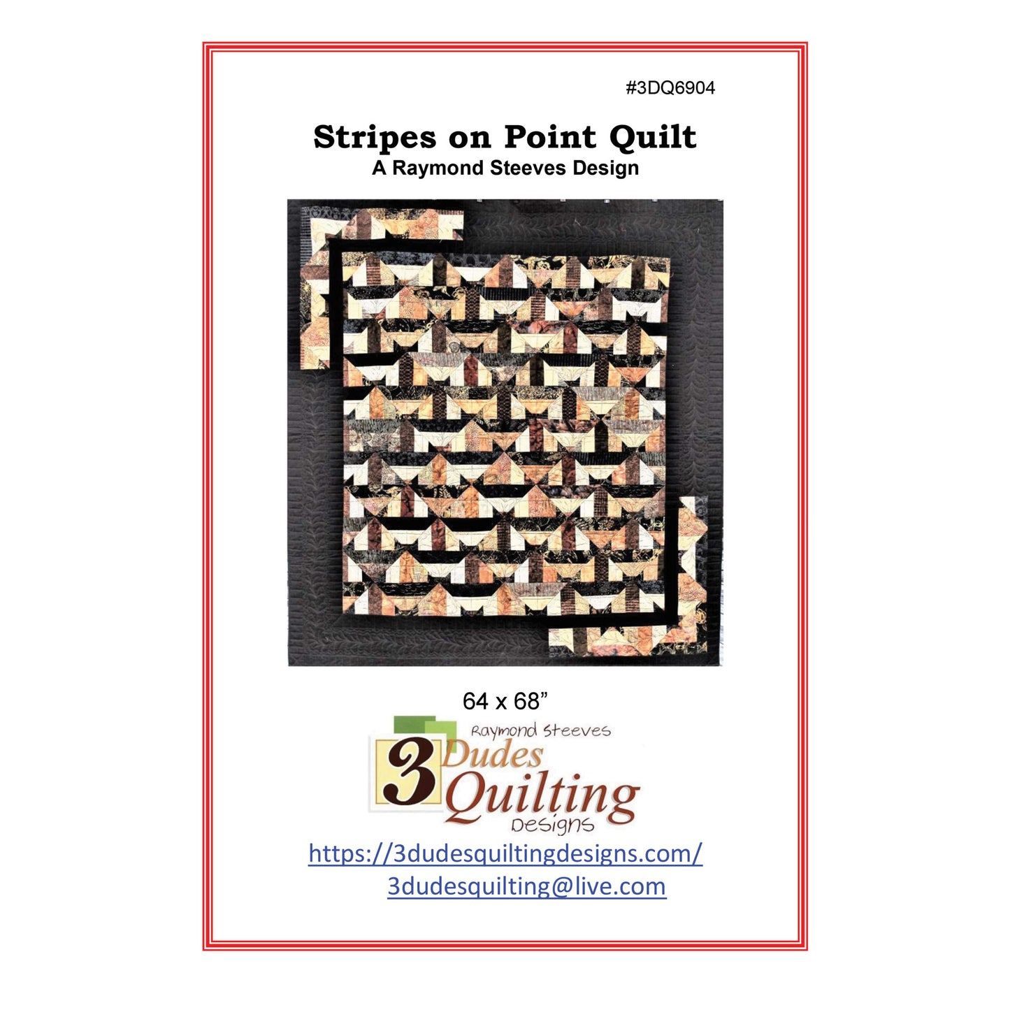 Quilt pattern packaging with 'Stripes on Point' design by 3 Dudes Quilting Designs.