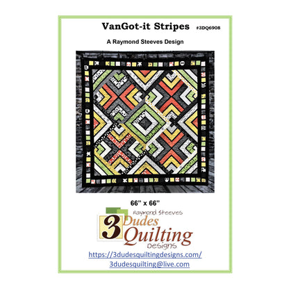 Quilt pattern cover for 'VanGot-it Stripes' by Raymond Steeves, featuring a geometric design.