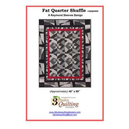 Quilt pattern cover with black and white geometric design, red border, and 3 Dudes Quilting logo.