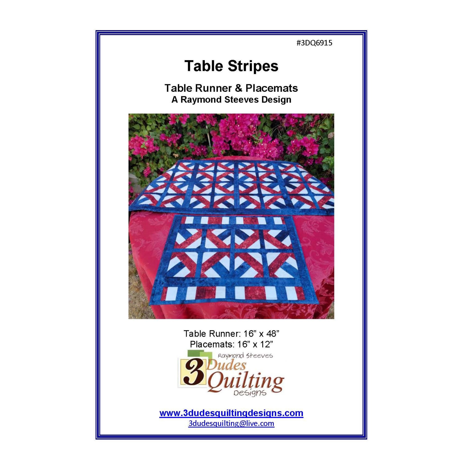 Image of the cover for the Table Stripes Table Runner & Placemats pattern by 3 Dudes Quilting Designs.