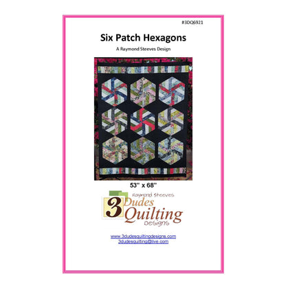 Six Patch Hexagons quilt pattern by 3 Dudes Quilting Designs with a pink border.
