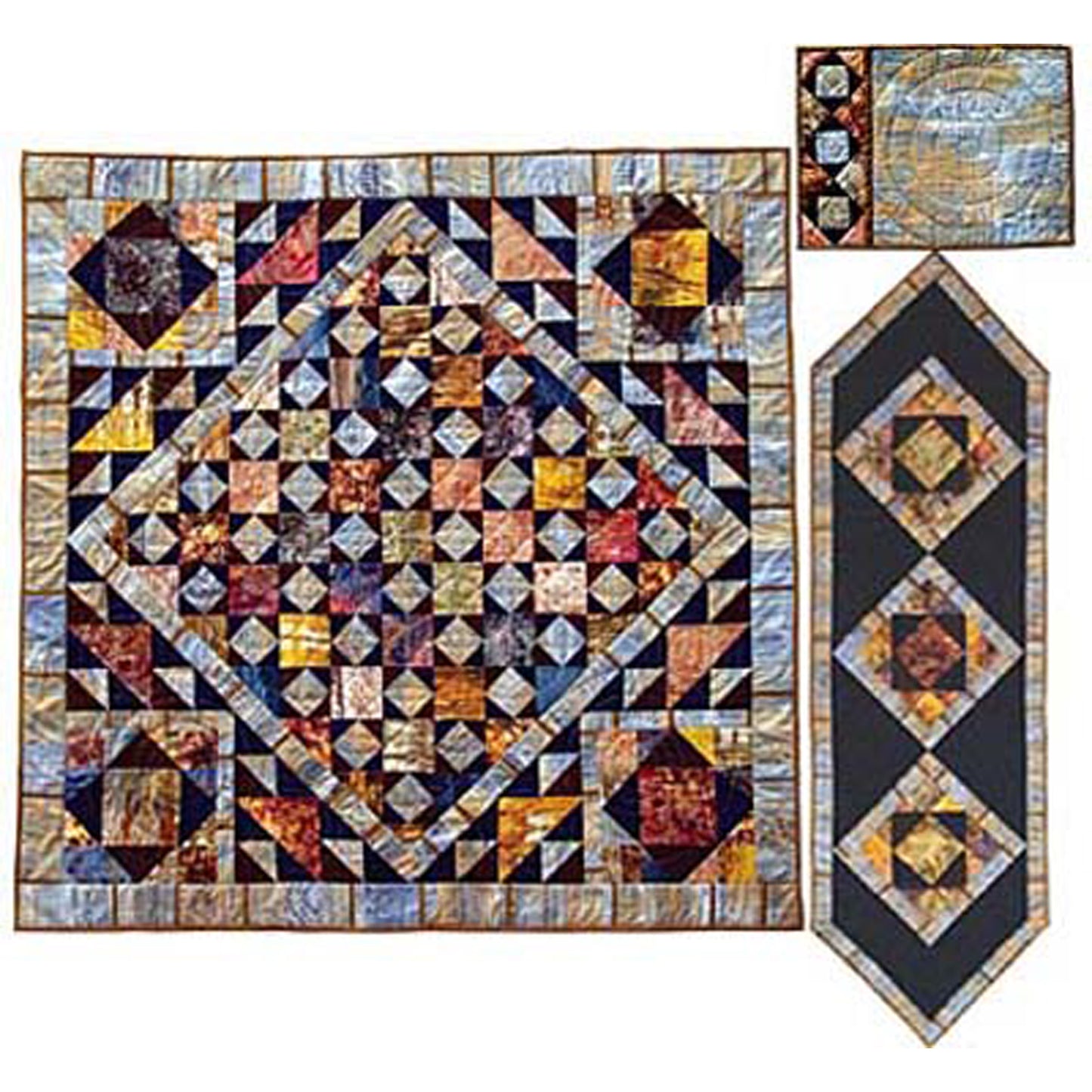Quilt with geometric pattern on a white background