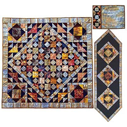 Quilt with geometric pattern on a white background