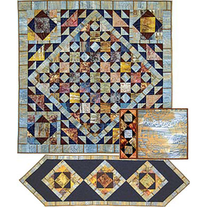 Quilt with geometric pattern on a white background
