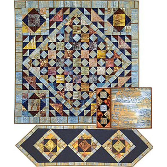 Quilt with geometric pattern on a white background