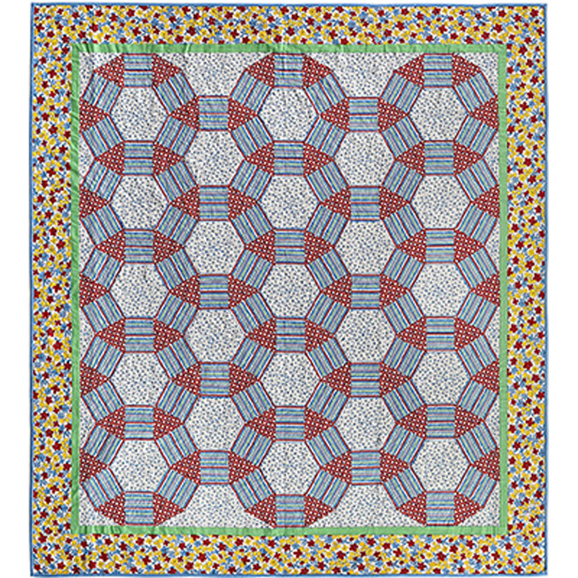 Quilt with geometric pattern on a colorful border