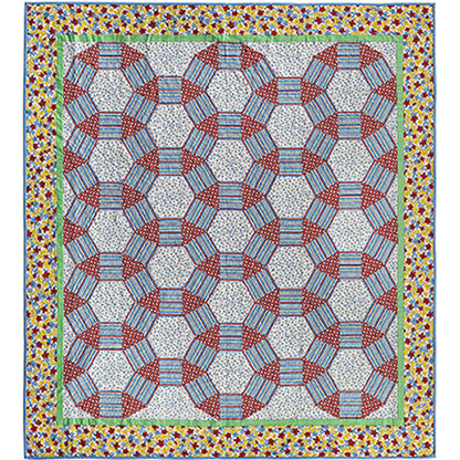 Quilt with geometric pattern on a colorful border