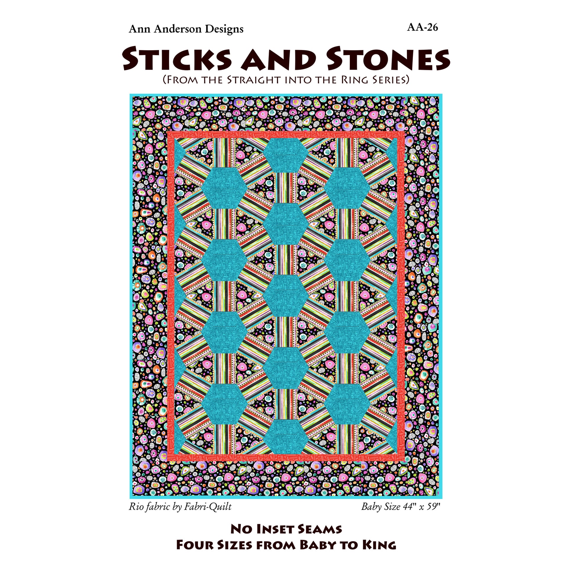 Quilt pattern cover titled 'Sticks and Stones' by Ann Anderson Designs on a white background.