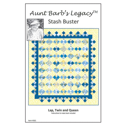 Quilt pattern cover for 'Aunt Barb's Legacy Stash Buster' with quilt design and product name.
