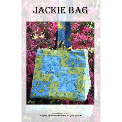 Quilted bag with floral pattern against a floral background, labeled 'Jackie Bag'.