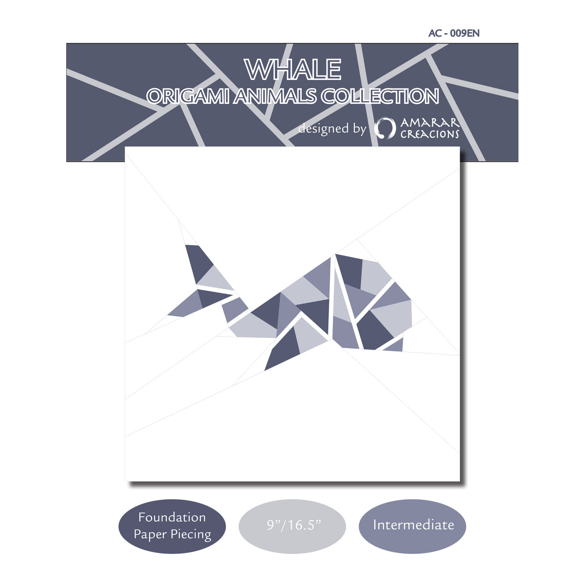 Whale - Origami Animals Collection Block Pattern AC-009ENe - Downloadable Pattern