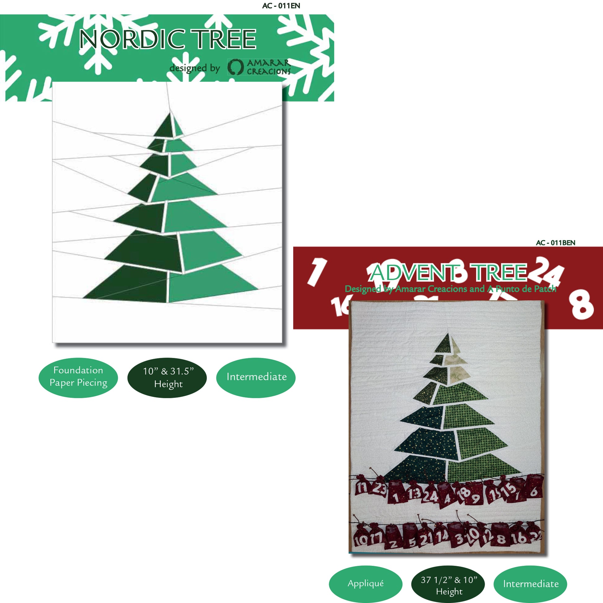 Cover image of pattern for both the Nordic Tree and the Advent Tree quilt.