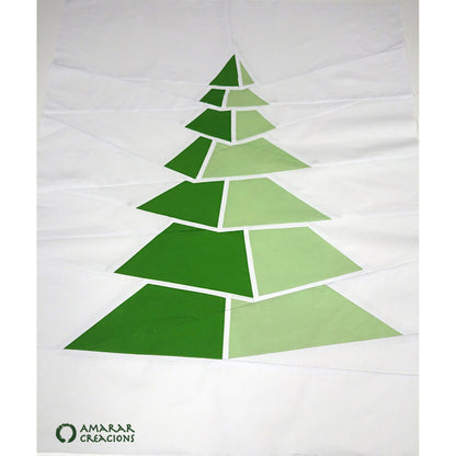 Fun quilt block features a blocky Pine Tree looking like it's stacked with rotating levels.