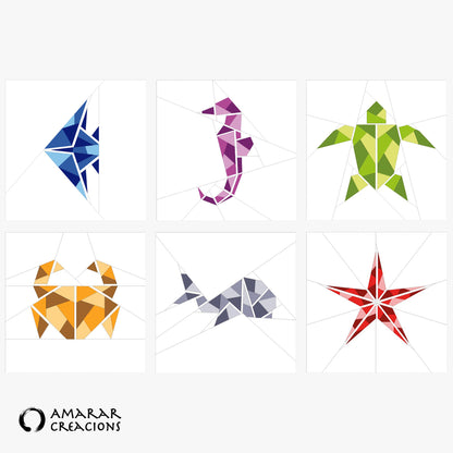 Marine Series- Origami Animals Collection 6 Block AC-G01ENe - Downloadable Pattern