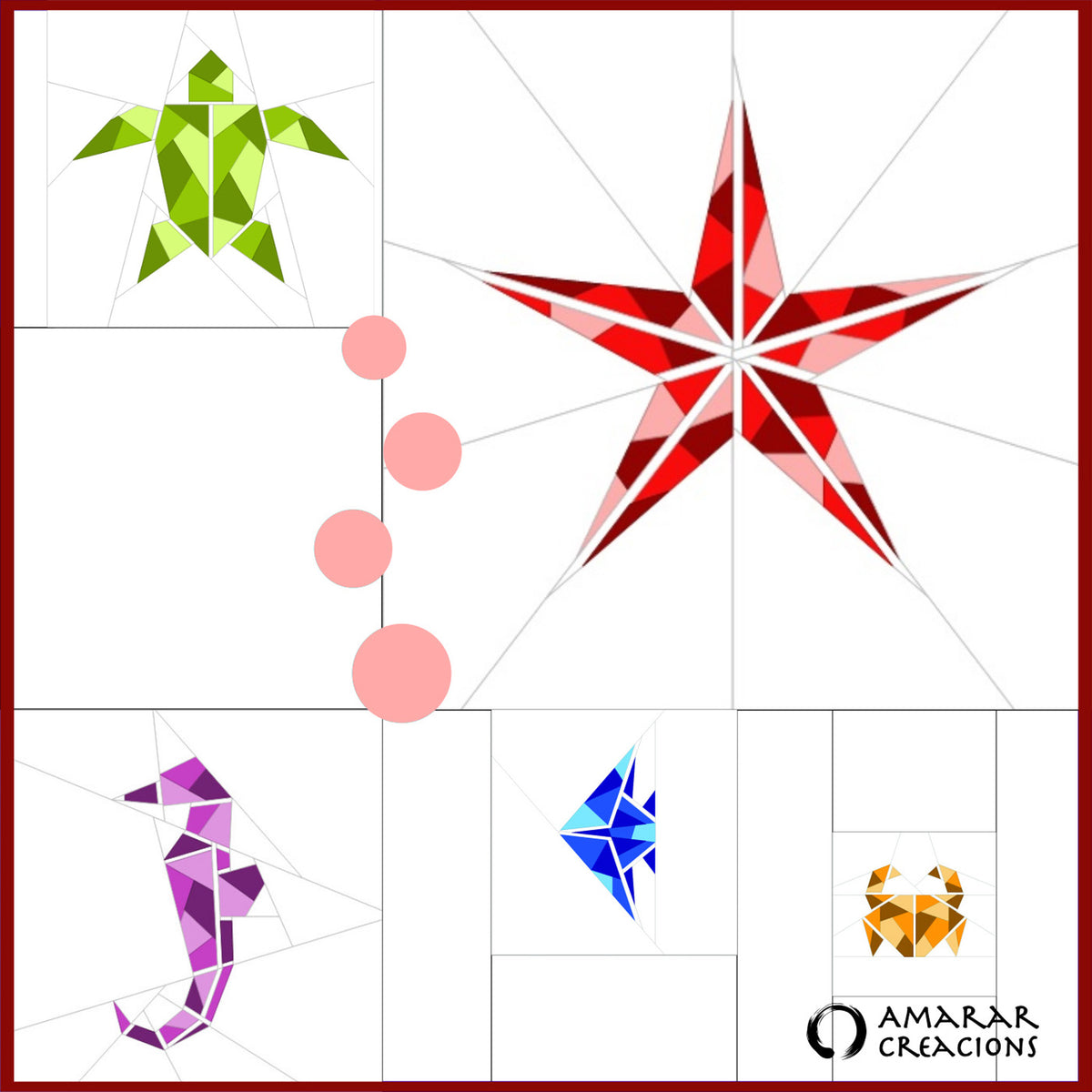 Marine Series- Origami Animals Collection 6 Block AC-G01ENe - Downloadable Pattern
