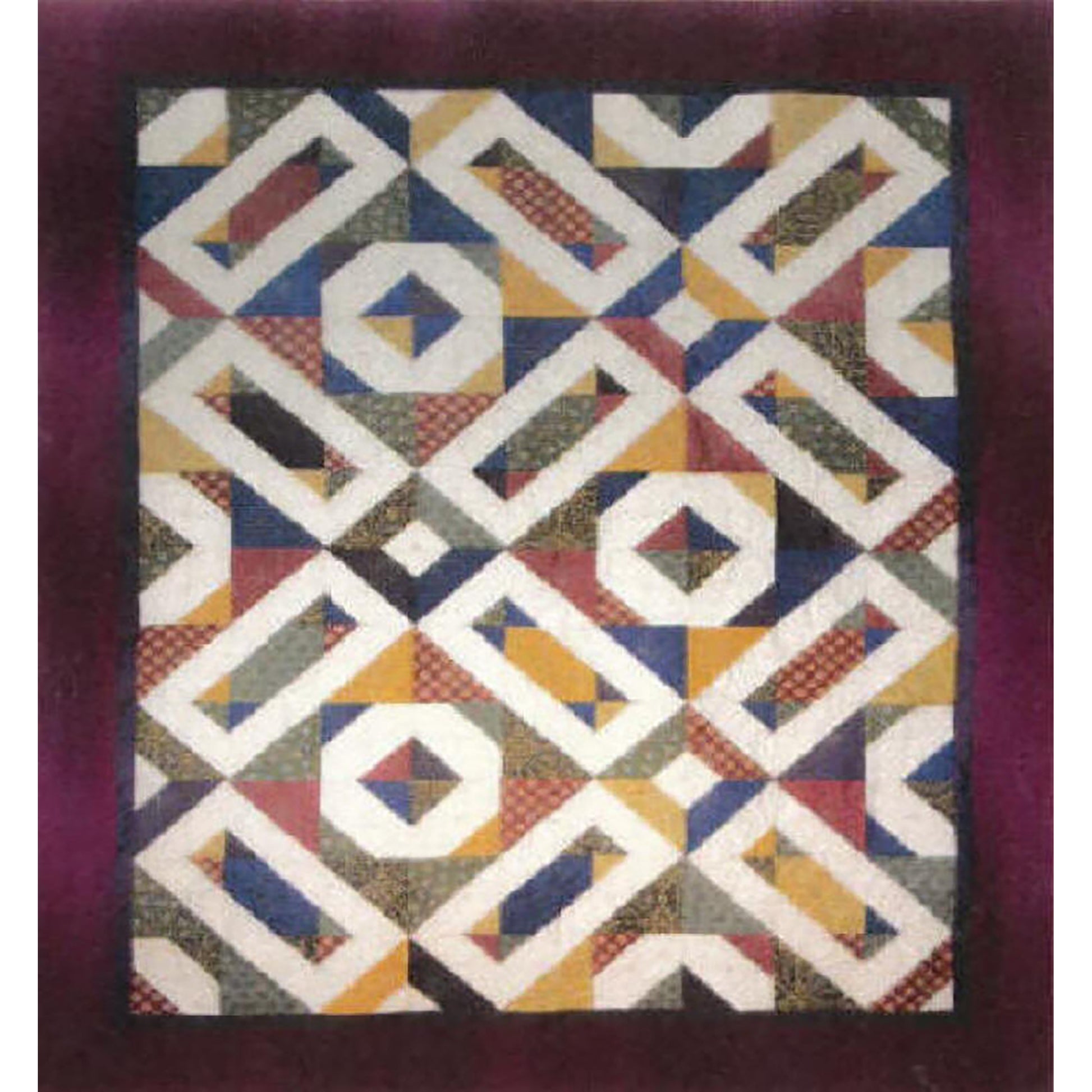 Neutral colored quilt with blocks and triangles of color.