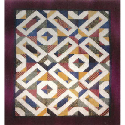 Neutral colored quilt with blocks and triangles of color.