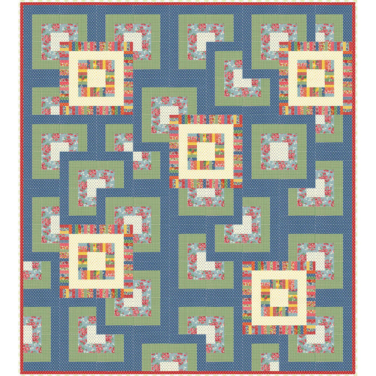 This scattering of boxes quilt with a few with scrappy fabrics inside and out with 2 layers of background fabric.