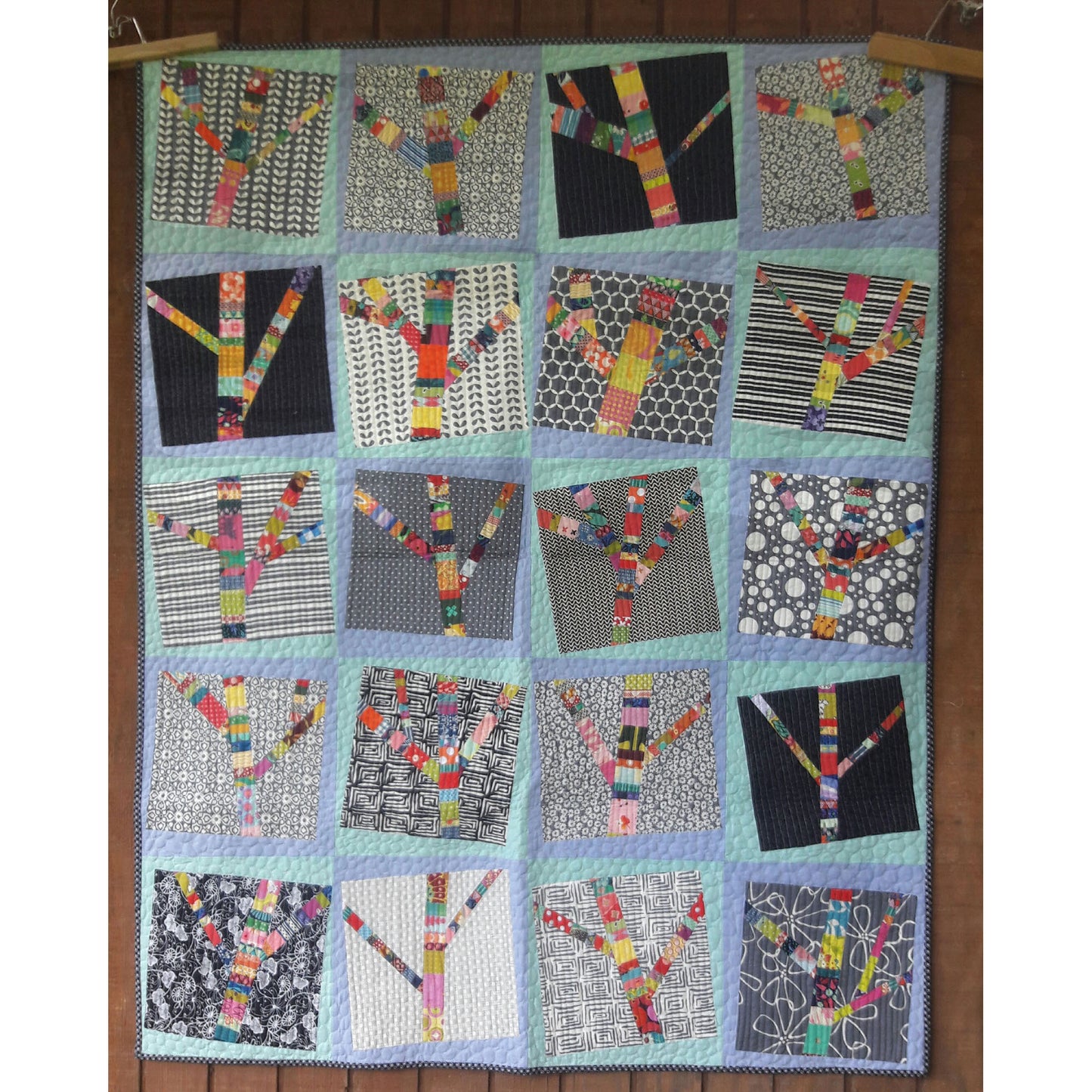 Yarn Bomb Trees Quilt AEQ-80e - Downloadable Pattern