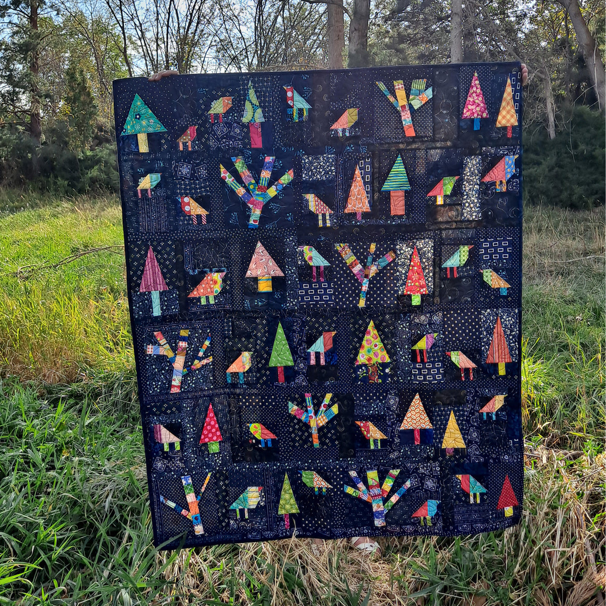 Yarn Bomb Trees Quilt Pattern AEQ-80 - Paper Pattern