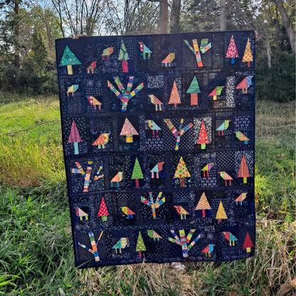 Yarn Bomb Trees Quilt Pattern AEQ-80 - Paper Pattern
