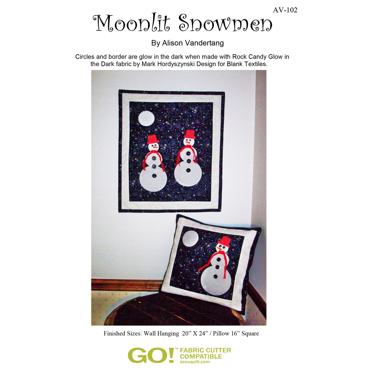 Cover image of pattern for Moonlit Snowmen quilt and pillow.