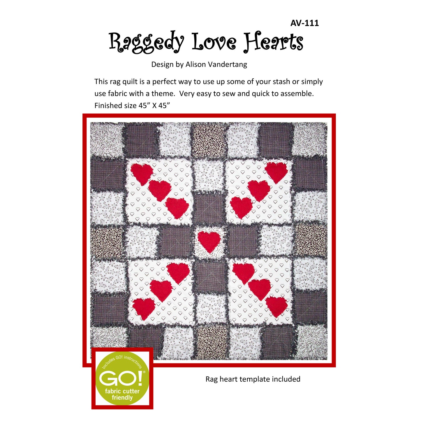 Raggedy Love Hearts Quilt Pattern AV-111w  - Wholesale Product