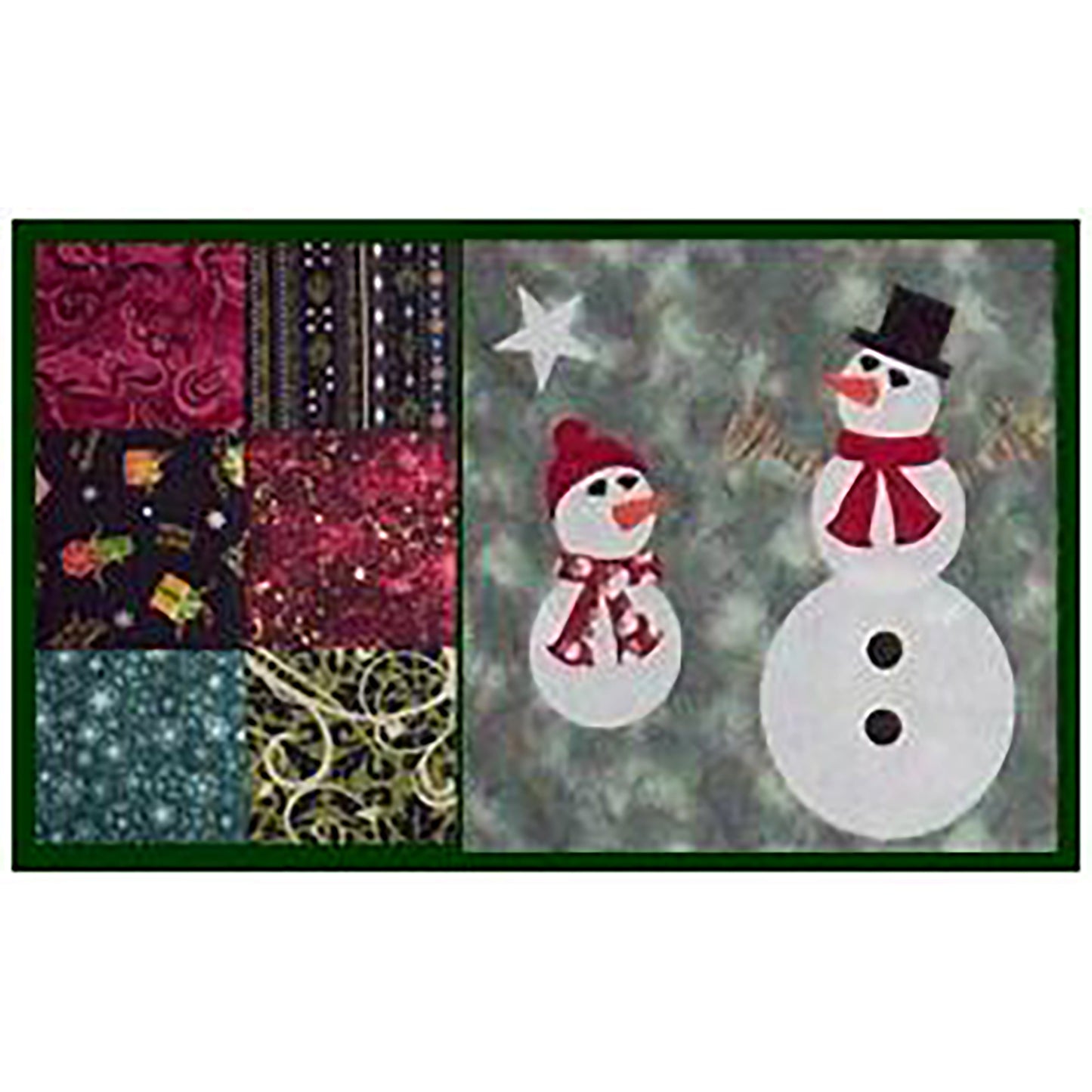 Adorable placemats include snowmen with a 6-patch scrappy with holiday fabric.