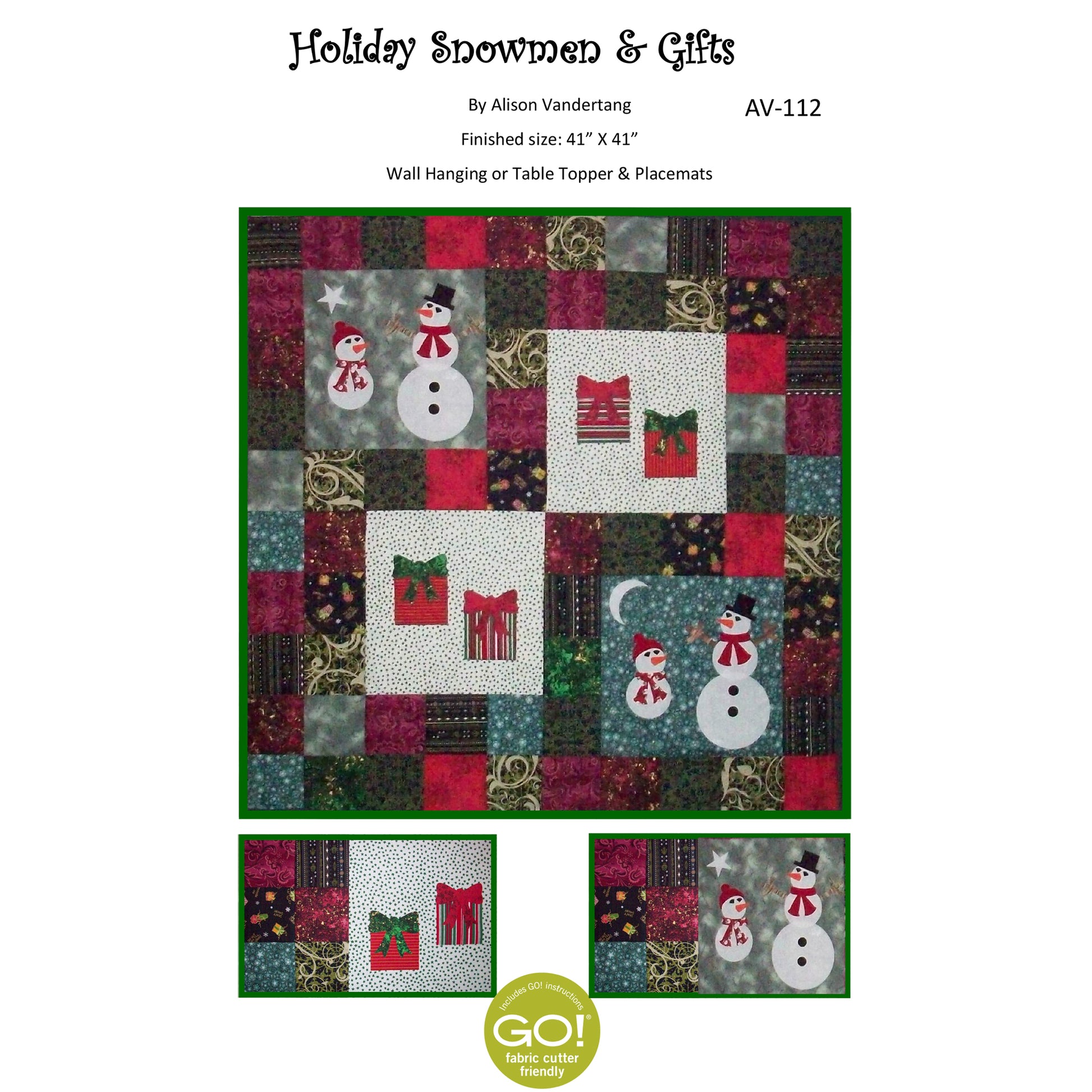 Cover image of pattern for Holiday Snowmen and Gifts table topper and placemats.