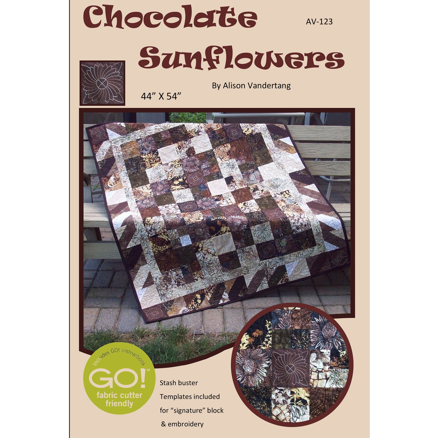 Cover image of pattern for Chocolate Sunflowers quilt.