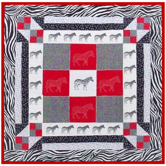 Red and black zebra print quilt.