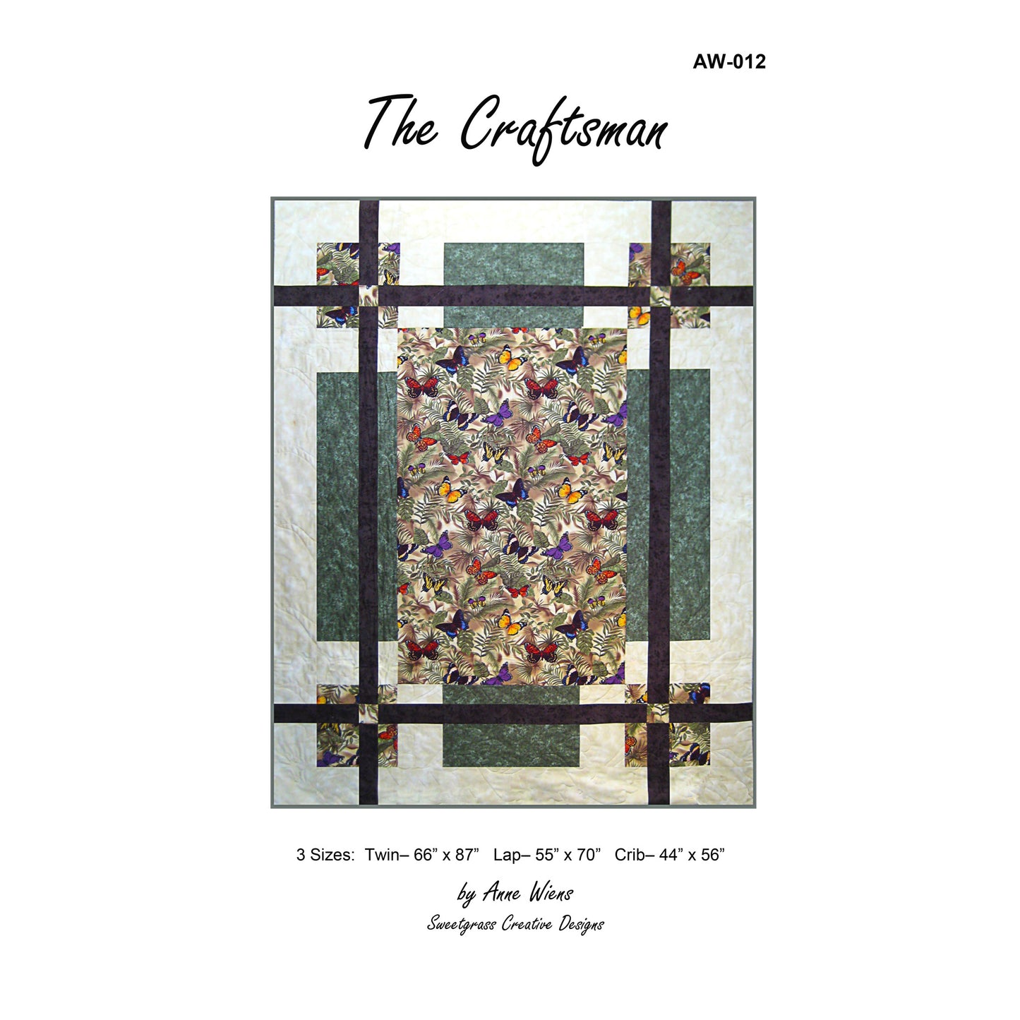 Quilt pattern cover titled 'The Craftsman' with butterfly design on a white background.