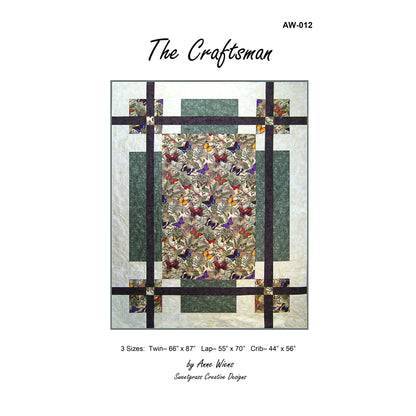 Quilt pattern cover titled 'The Craftsman' with butterfly design on a white background.