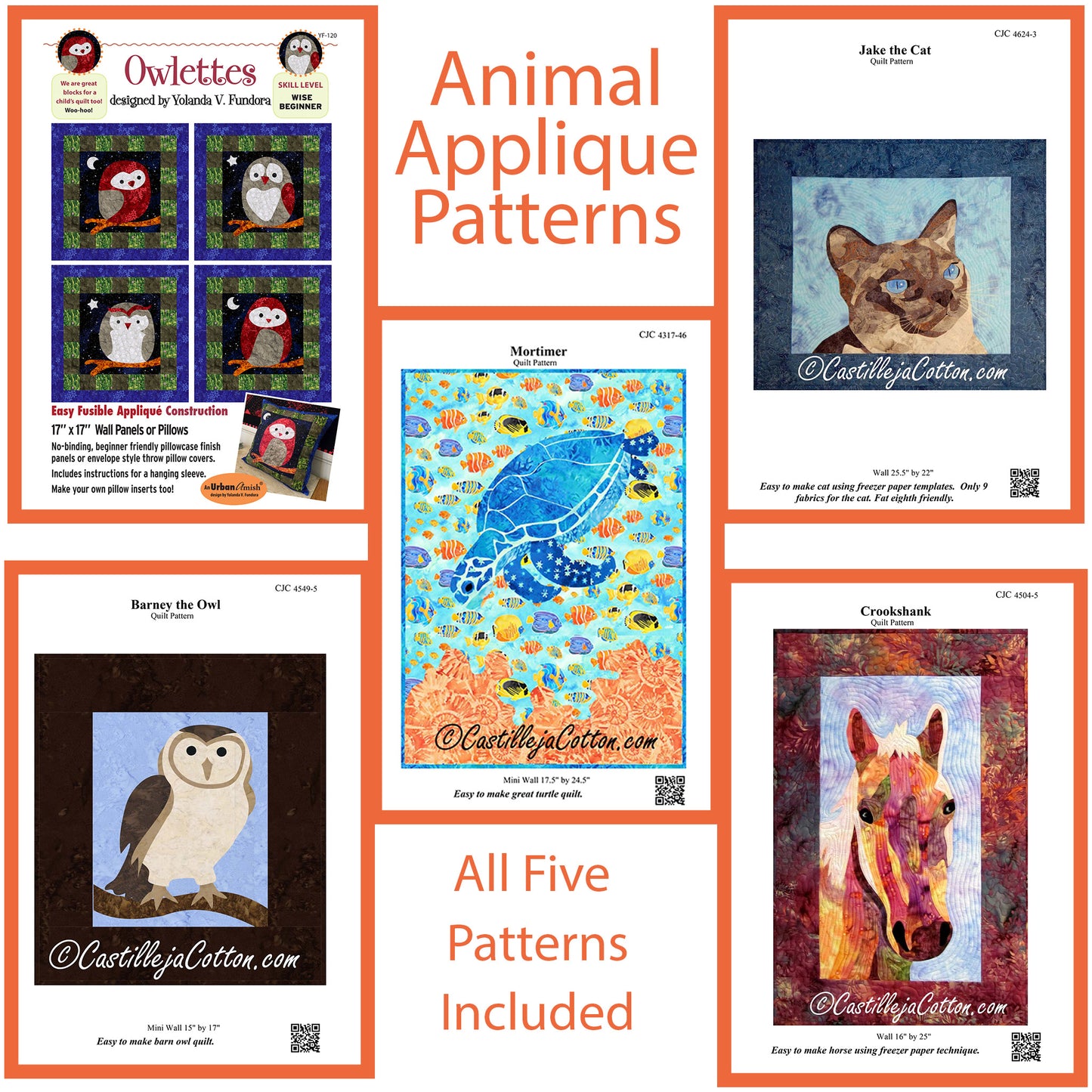 5 Pattern Bundle - Animal Applique